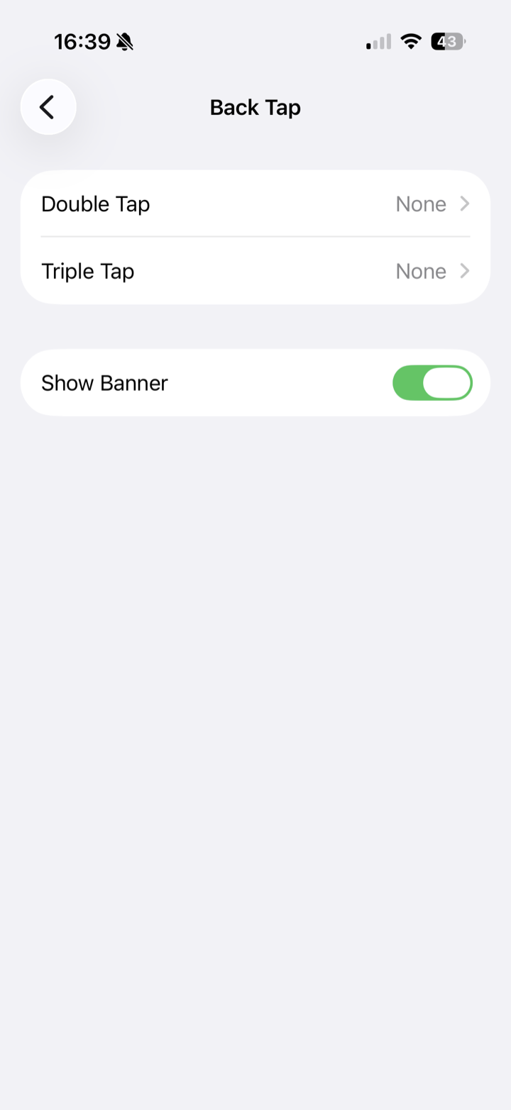 iPhone Settings, Back Tap screen